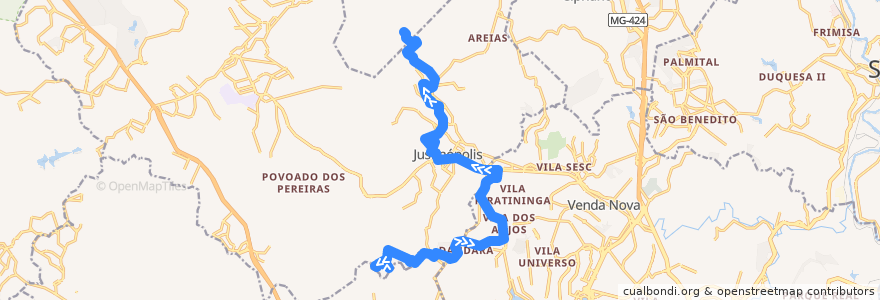 Mapa del recorrido 4200 - Rosimeire/Menezes via Céu Azul (ida) de la línea  en Região Geográfica Imediata de Belo Horizonte.