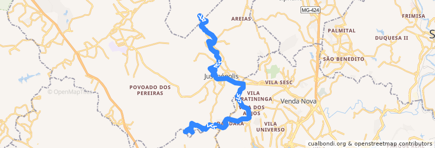 Mapa del recorrido 4200 - Rosimeire/Menezes via Céu Azul (volta) de la línea  en Região Geográfica Imediata de Belo Horizonte.