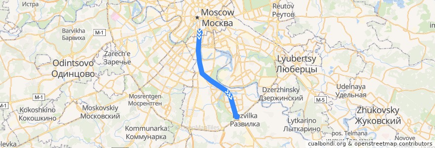 Mapa del recorrido Автобус 907: Метро "Добрынинская" => Каширское шоссе, 148 de la línea  en Южный административный округ.