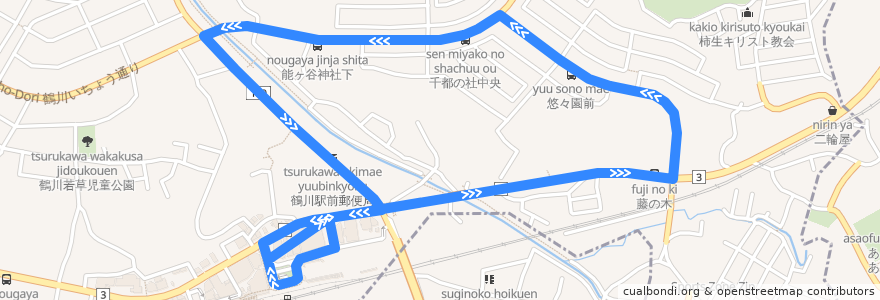 Mapa del recorrido 鶴10 de la línea  en Machida.