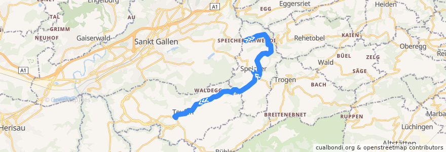 Mapa del recorrido Bus 190: Speicherschwendi => Teufen (AR) de la línea  en Mittelland.