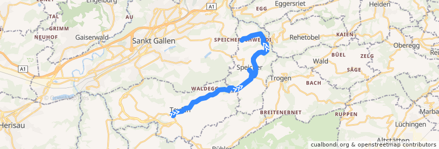 Mapa del recorrido Bus 190: Teufen (AR) => Speicherschwendi de la línea  en Mittelland.