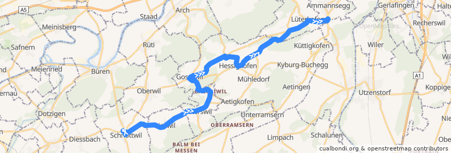 Mapa del recorrido Bus 886: Schnottwil => Lohn-Lüterkofen de la línea  en Bezirk Bucheggberg.