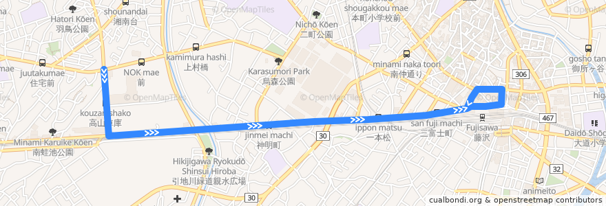 Mapa del recorrido 藤沢01系統 de la línea  en 藤沢市.