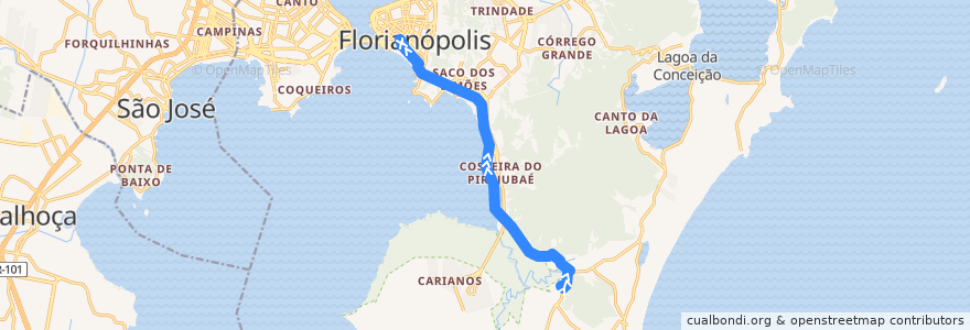 Mapa del recorrido Ônibus 410: Rio Tavares Direto, TIRIO => TICEN de la línea  en Florianópolis.