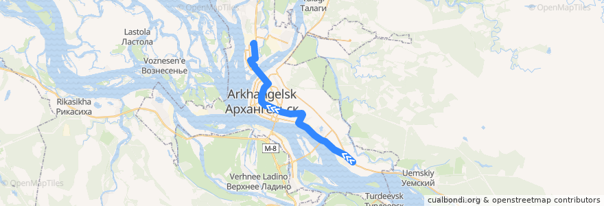 Mapa del recorrido Автобус 5 de la línea  en Arkhangelsk Urban Okrug.