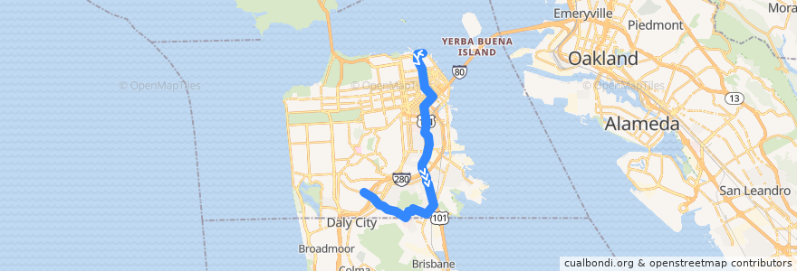 Mapa del recorrido Muni 8 outbound: Fisherman's Wharf => City College de la línea  en سان فرانسيسكو.
