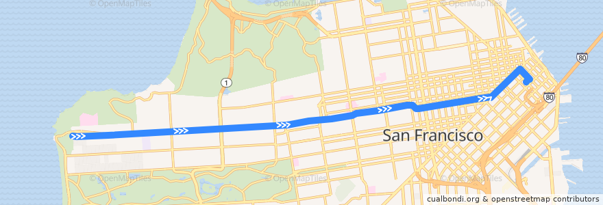 Mapa del recorrido Muni 38R inbound: The Richmond => Salesforce Transit Center de la línea  en San Francisco.