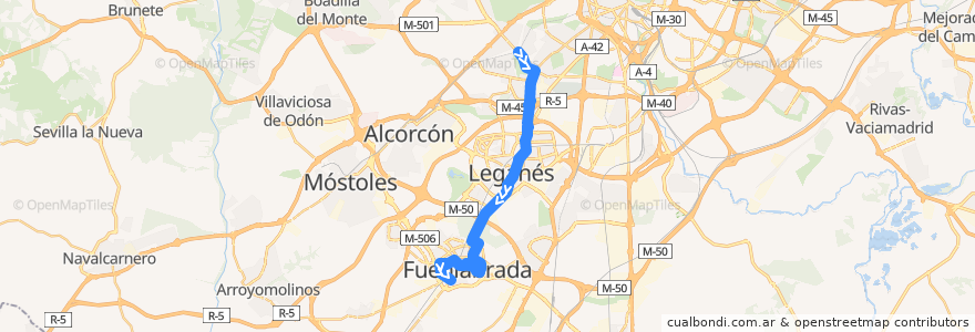 Mapa del recorrido Bus 492: Madrid (Aluche) - Fuenlabrada (Parque Granada) de la línea  en Comunidad de Madrid.