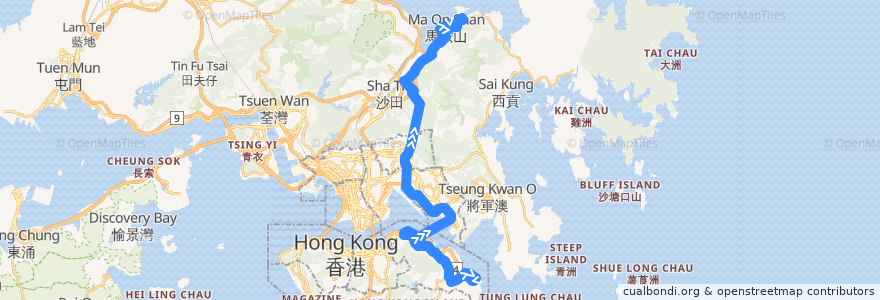 Mapa del recorrido Cross-harbour Bus 682 (Chai Wan (East) → Wu Kai Sha Station) de la línea  en 香港 Hong Kong.