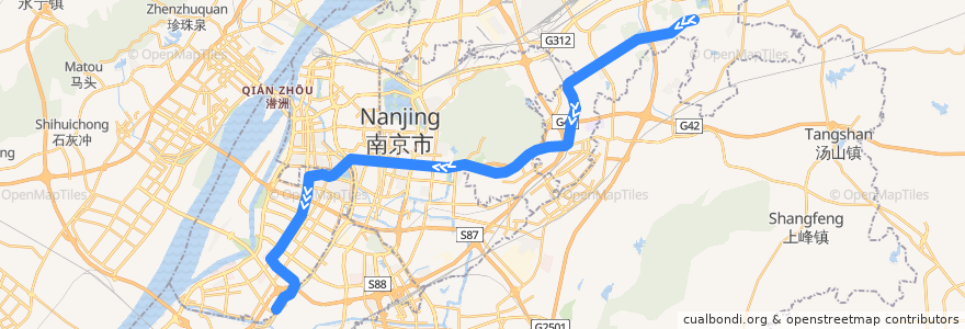 Mapa del recorrido 南京地铁2号线: 经天路 => 油坊桥 de la línea  en Nanjing.