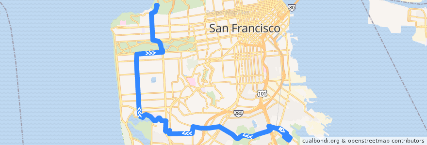 Mapa del recorrido Muni 29 inbound: Bayview => The Presidio de la línea  en سان فرانسيسكو.