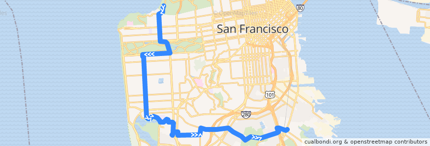 Mapa del recorrido Muni 29 outbound: The Presidio => Bayview de la línea  en سان فرانسیسکو.