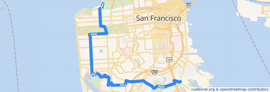 Mapa del recorrido Muni 29 outbound: The Presidio => Bayview de la línea  en San Francisco.