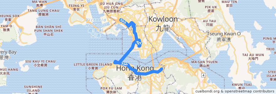 Mapa del recorrido Bus 914 (Hoi Lai Estate → Tin Hau Station) de la línea  en 香港 Hong Kong.