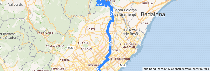 Mapa del recorrido 62 Pl. Catalunya / Ciutat Meridiana de la línea  en Barcelona.