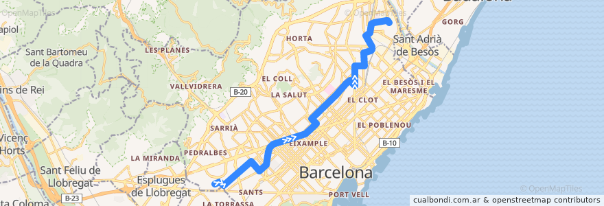 Mapa del recorrido H8 - Camp Nou => Bon Pastor de la línea  en 巴塞罗那.