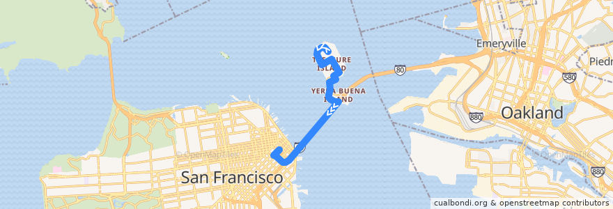 Mapa del recorrido Muni 25 inbound: Treasure Island => Salesforce Transit Center de la línea  en 샌프란시스코.