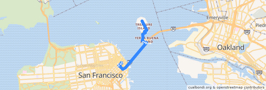 Mapa del recorrido Muni 25 outbound: Salesforce Transit Center => Treasure Island de la línea  en 샌프란시스코.
