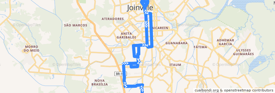 Mapa del recorrido Nilo Peçanha de la línea  en Joinville.