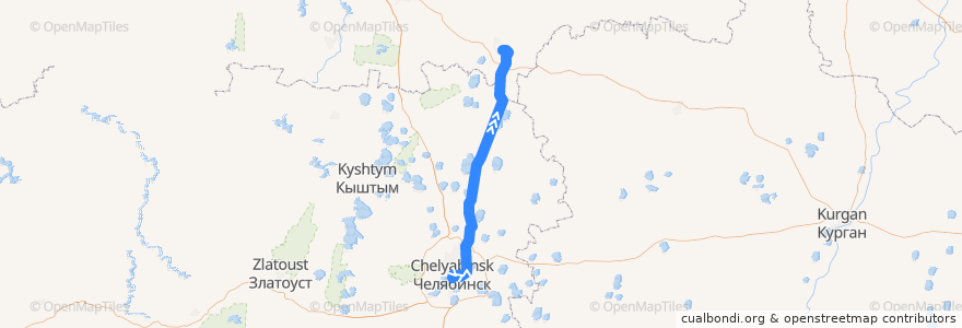 Mapa del recorrido Поезд № 6256/6258: Челябинск - Каменск-Уральский de la línea  en Föderationskreis Ural.