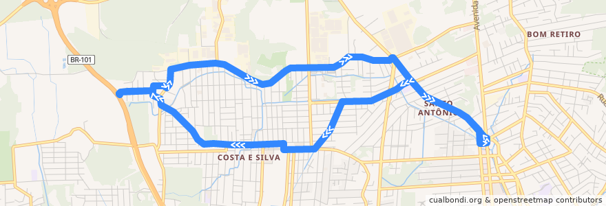 Mapa del recorrido Circular Rui Barbosa de la línea  en ジョインヴィレ.