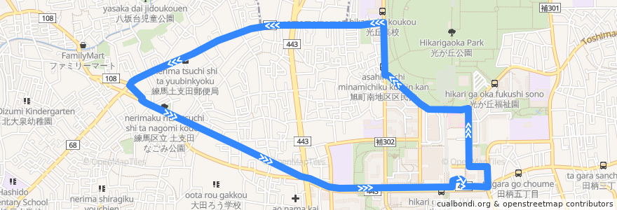 Mapa del recorrido 土支田循環 de la línea  en 練馬區.