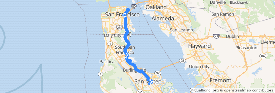 Mapa del recorrido SamTrans 292: Hillsdale Shopping Center => Drumm & Clay de la línea  en 加利福尼亚州/加利福尼亞州.