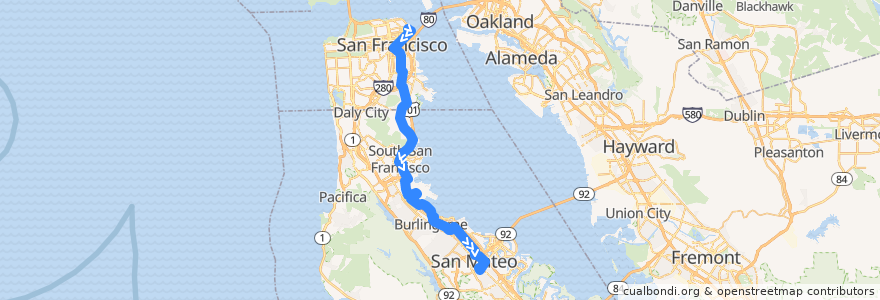 Mapa del recorrido SamTrans 292: Drumm & Clay => Hillsdale Shopping Center de la línea  en Kaliforniya.