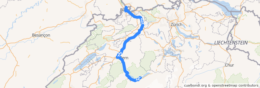 Mapa del recorrido ICE 20: Interlaken Ost => Kiel de la línea  en Schweiz/Suisse/Svizzera/Svizra.