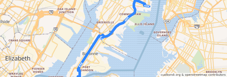 Mapa del recorrido NJTB - 81 - Jersey City to Bayonne express de la línea  en Hudson County.