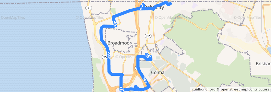 Mapa del recorrido SamTrans 120: Colma BART => Brunswick & Templeton de la línea  en Daly City.