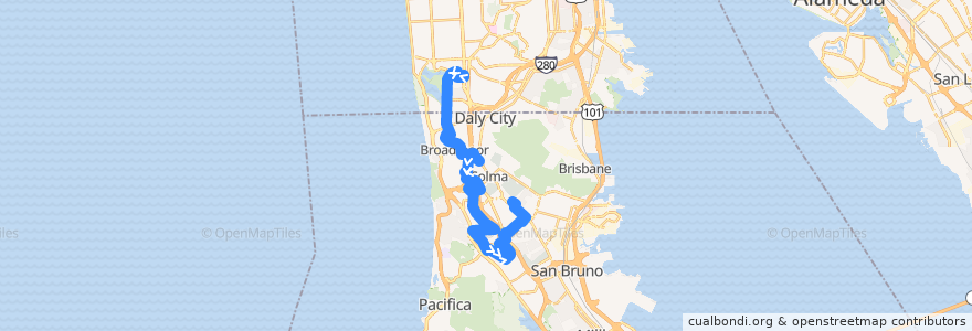 Mapa del recorrido SamTrans 122: Stonestown => South San Francisco BART de la línea  en San Mateo County.
