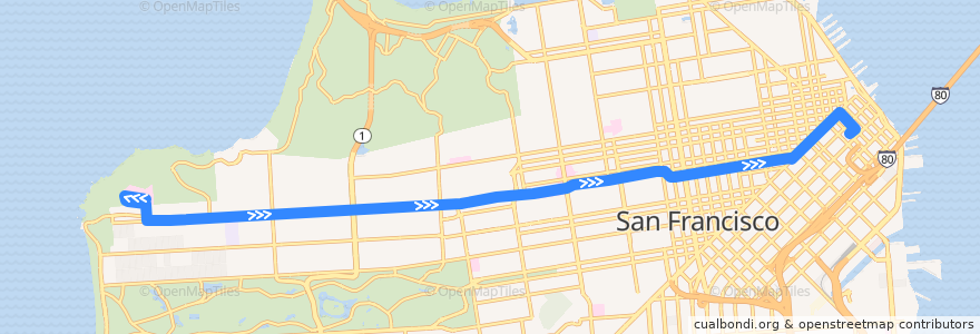 Mapa del recorrido Muni 38 inbound: Fort Miley Hospital => Salesforce Transit Center de la línea  en San Francisco.