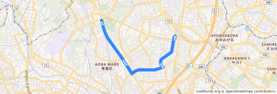 Mapa del recorrido 黒須田みすず線 de la línea  en Aoba Ward.