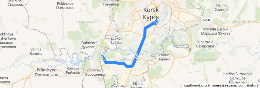 Mapa del recorrido Маршрут автобуса №70: "Улица Крюкова - Красная площадь" de la línea  en городской округ Курск.