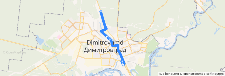 Mapa del recorrido № 1 de la línea  en городской округ Димитровград.