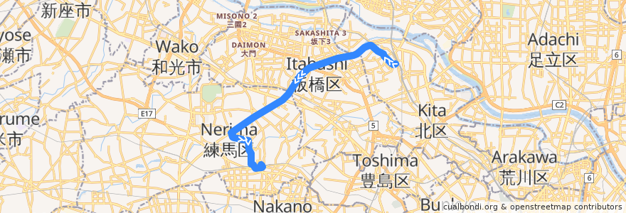 Mapa del recorrido 赤01-2 de la línea  en 東京都.