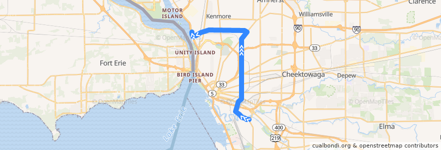 Mapa del recorrido NFTA 23A Fillmore-Hertel (to Black Rock Riverside Transit Hub) de la línea  en Buffalo.