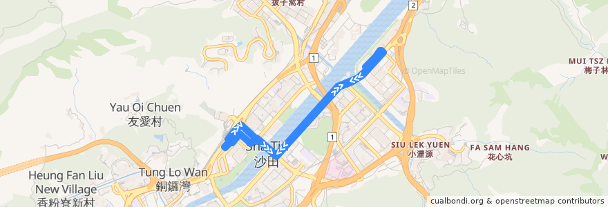 Mapa del recorrido 284 (Shatin Central B/T - Ravana Garden) de la línea  en 沙田區 Sha Tin District.