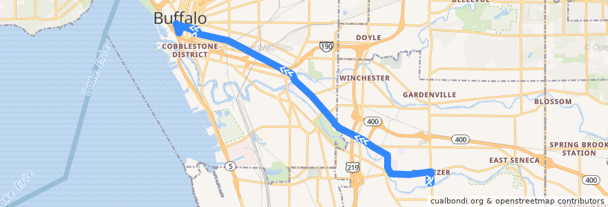 Mapa del recorrido NFTA 15A Seneca de la línea  en Erie County.