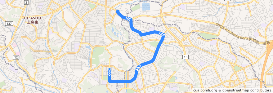 Mapa del recorrido 美しが丘線 de la línea  en Präfektur Kanagawa.