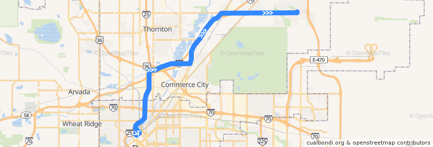Mapa del recorrido Bus 104X: Commerce City/Denver Express → Walden - E 104th de la línea  en Adams County.
