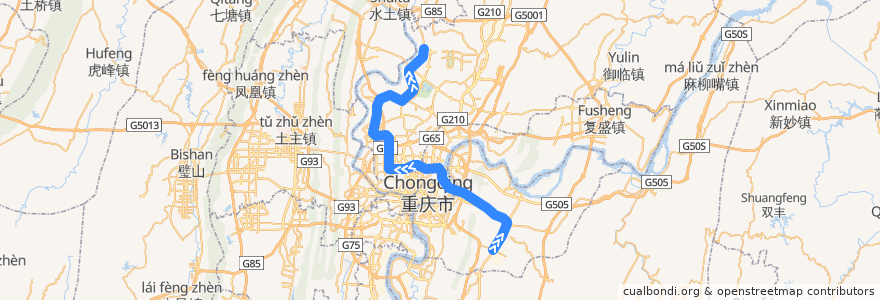 Mapa del recorrido CRT Line 6 (International Expo Line): 茶园 => 悦来 de la línea  en Chongqing.