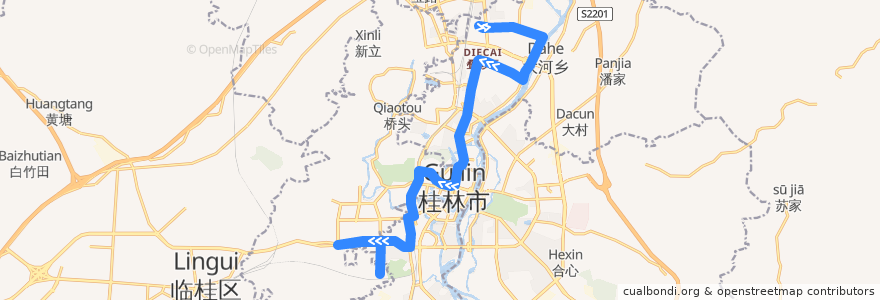 Mapa del recorrido Bus 1: 桂林北站 => 鼎富大厦 de la línea  en Guilin.