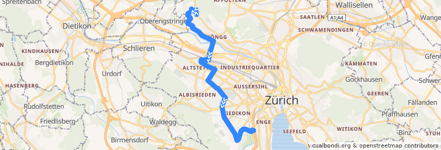 Mapa del recorrido Bus 89: Zürich, Heizenholz → Sihlcity de la línea  en Zurigo.