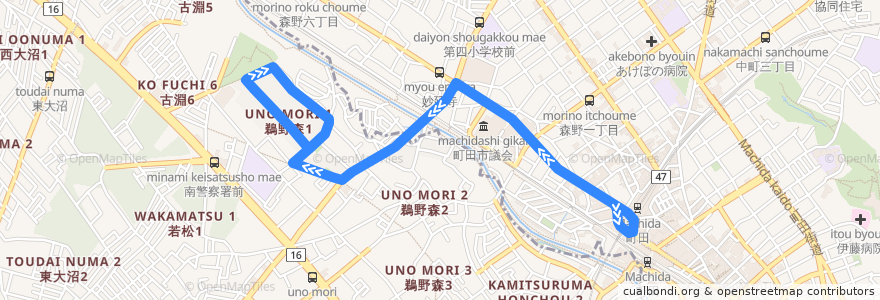 Mapa del recorrido 町田06系統 de la línea  en Jepun.