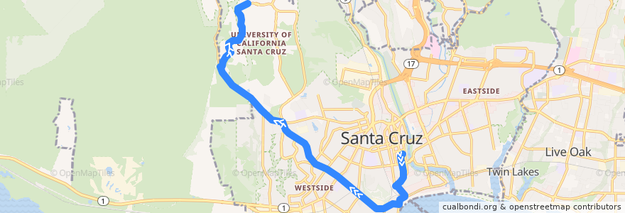 Mapa del recorrido SCMTD 19: Santa Cruz => UCSC de la línea  en Santa Cruz County.