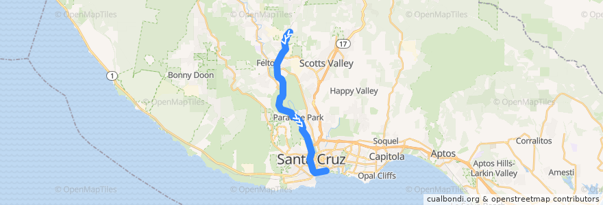 Mapa del recorrido Santa Cruz Beach Train de la línea  en Santa Cruz County.