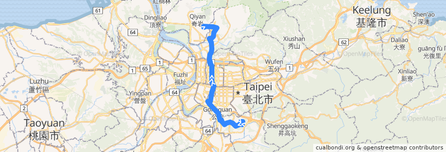 Mapa del recorrido 臺北市 606 萬芳社區-榮總 (往程) de la línea  en Taipeh.